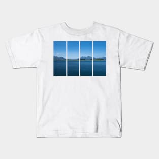 Wonderful landscapes in Norway. Nordland. Beautiful scenery of a coastline from Mortenstranda beach. Rippled sea in a sunny summer day.White clouds and islands in the background Kids T-Shirt